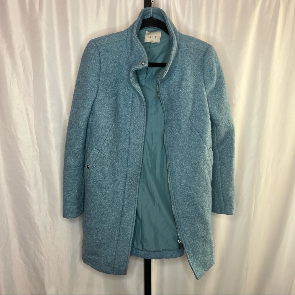 Loft Powder Blue Zip Front Wool Blend Coat, size XS